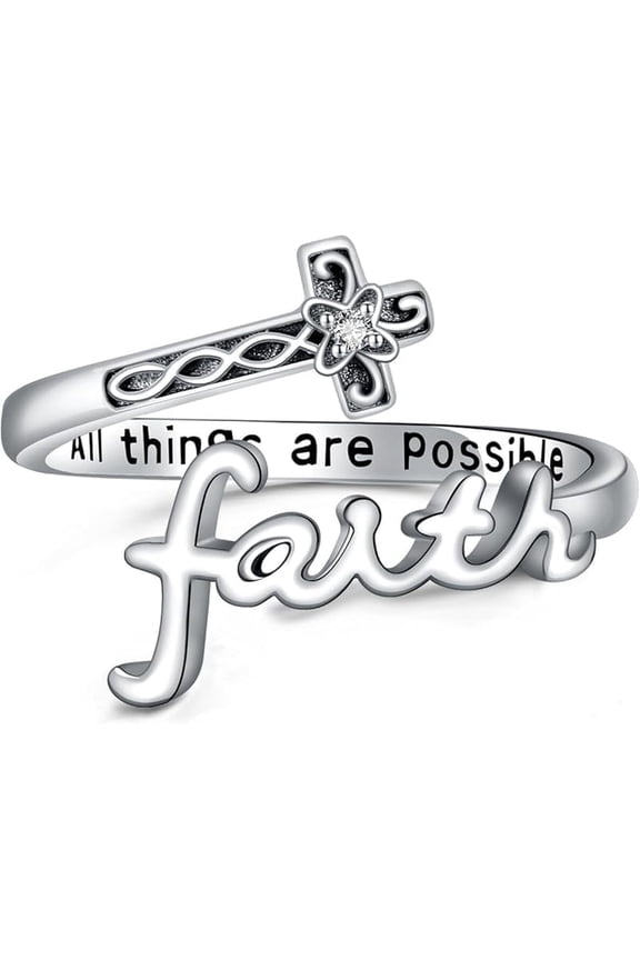 Cross Rings for Women 925 Sterling Silver Faith Cross Adjustable Ring Christian Spoon Rings Religion Jewelry For Women Daughter Friend