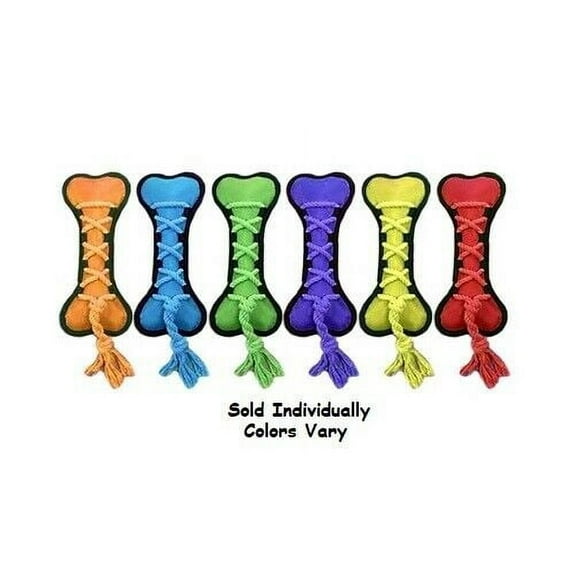 Cross-Rope Bone Dog Toys Durable Ballistic Nylon Squeaker Tugs 11.5" Colors Vary