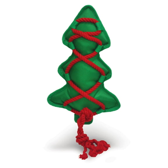 Multipet 16" Christmas Canvas Tree Cross Rope & Squeaker Holiday by (One Toy)