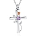 thumbnail image 1 of Cross Rose Flower Urn Necklace for Ashes for Women Simulated Birthstone Cremation Jewelry Keepsake Memorial Pendant for Loved One, 1 of 6