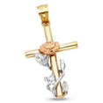 thumbnail image 1 of Cross & Rose Pendant Solid 14k Yellow White Rose Gold Fancy Religious Charm Tri Color 30 mm x 22 mm, 1 of 1