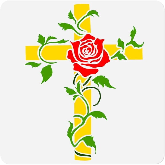 Cross Rose Stencil for Painting A4 Size Reusable Plastic Spring Rose Cross Stencil for Painting on Wood Wall Fabric Canvas DIY Home Decor Craft Stencil