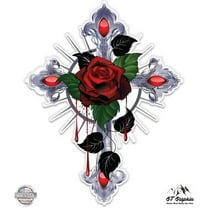 Cross Roses - 3" Vinyl Sticker - For Car Laptop I-Pad Phone Helmet Hard Hat - Waterproof Decal