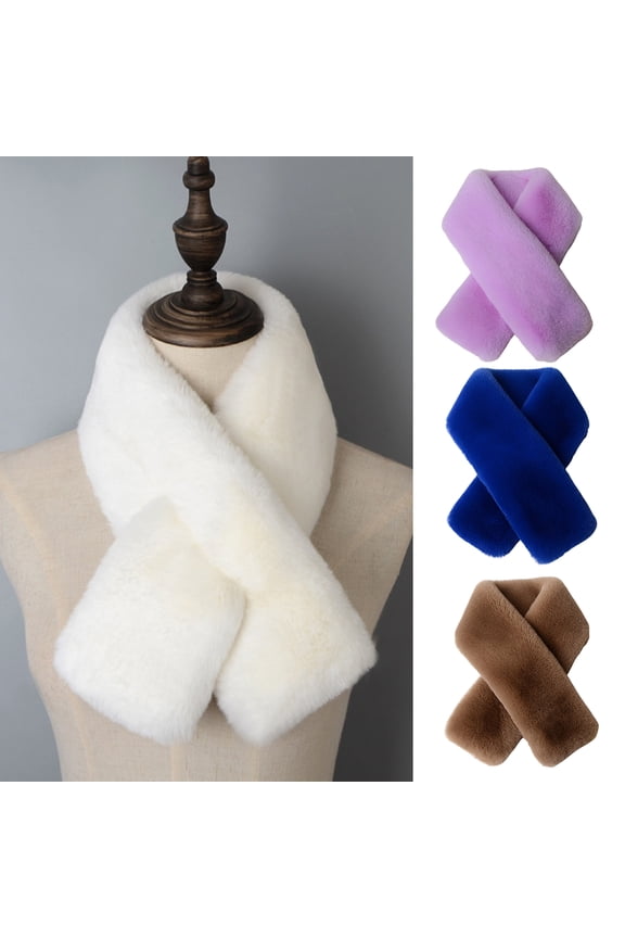 Cross Scarf Faux Rabbit Fur Double-sided Thickened Soft Washable Keep Warm Pure Color Autumn Winter Women Neck