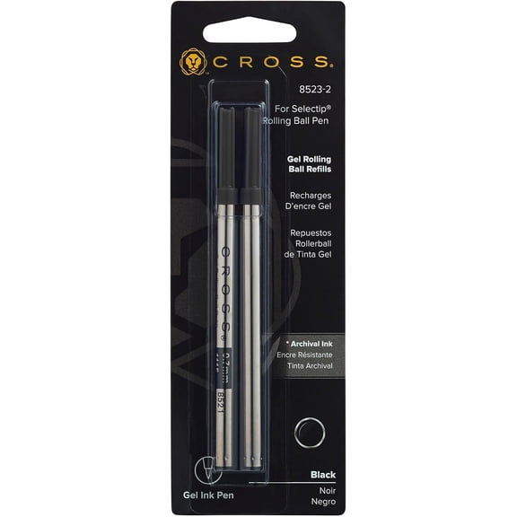 Cross Selectip Gel Rollerball Pen Refill, 2-Pack, Medium Point, Black Ink | Replacement Pen Refill for Executive Pens, Consistent Ink Flow, Bold Gel Ink, Smooth Laydown, Writes .7 Miles or 3,700 Ft