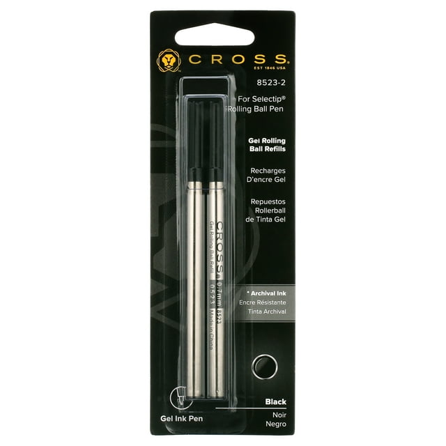 Cross Rollerball Pen Refill, Medium Point, 2-Pack, Black Ink 85232 ...