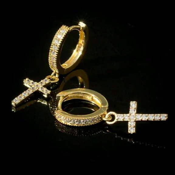 Cross Shape Drop Professional Earring Charm Cubic Zircon 925 Silver Filled,Gold Women Jewelry-Gold[e080]