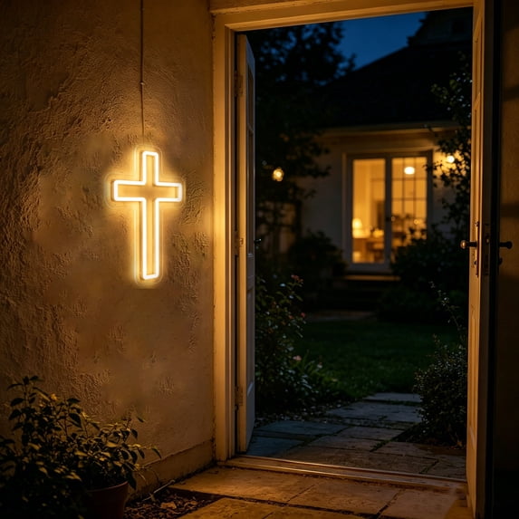Cross Shaped LED Neon Wall Sign Light Soft Glow Ambient Neon Lamp USB Powered Decorative Night Light For Living Room Bedroom Bar Wedding Holiday Home Wall Decor8.3×11.0 Inch