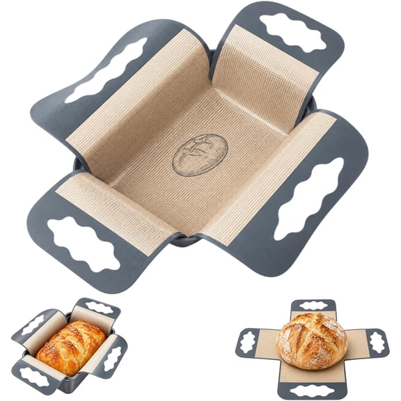 Cross-Shaped Reusable Baking Liner Silicone, Silicone Loaf Pan Liner,Reusable Silicone Bread Sling with Four Handles, Non-Stick Lift-Out Cake Pan Liner for Sourdough Baking and Pound Cake