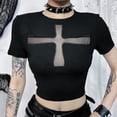 thumbnail image 1 of Cross Sheer Mall Gothic Women T-shirts Grunge Aesthetic Punk Sexy Emo Black Top Streetwear Fashion Alternative Clothes, 1 of 12