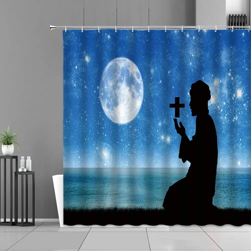Cross Shower Curtain Jesus Christ Religion Faith Easter Bath Curtains
