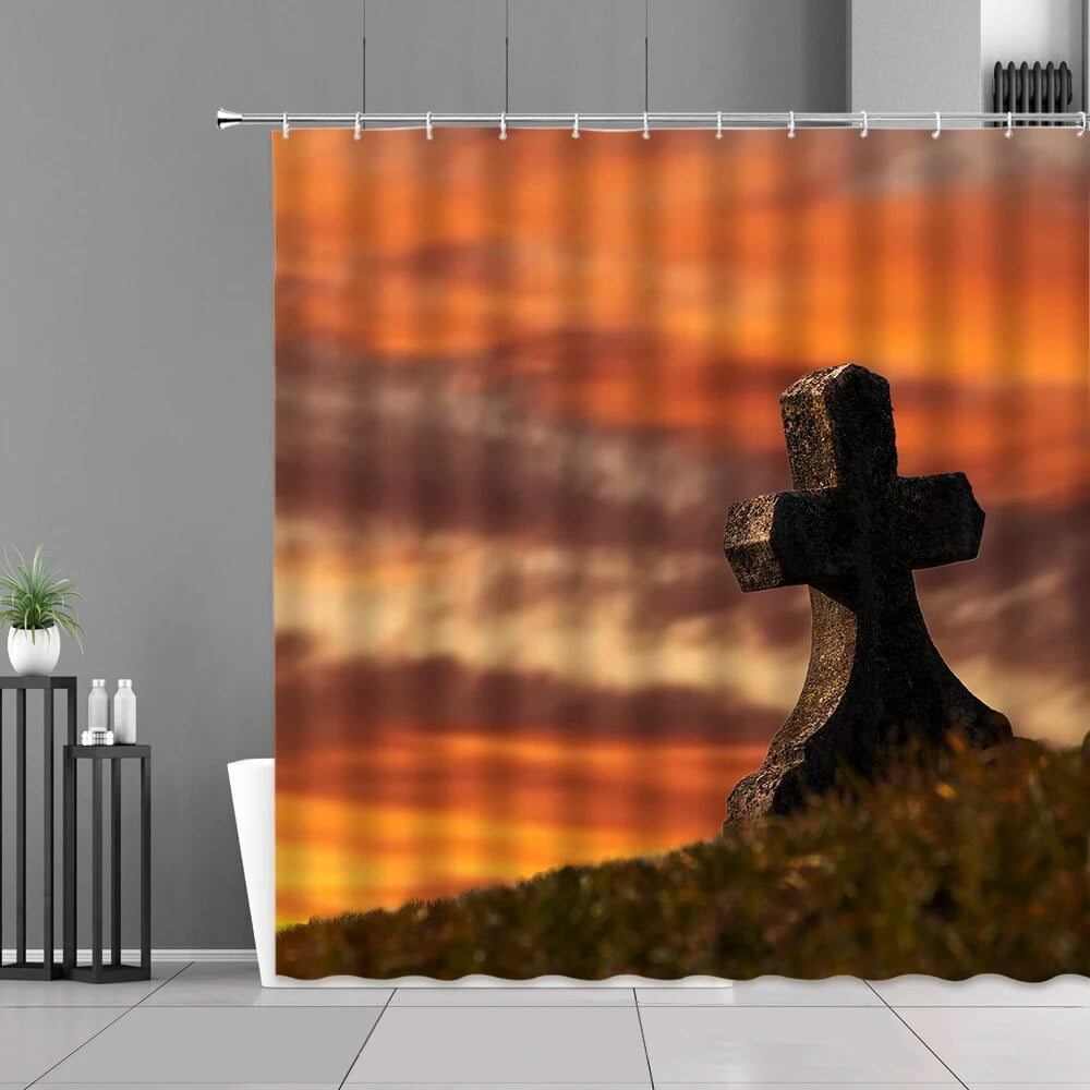 Cross Shower Curtain Jesus Christ Religion Faith Easter Bath Curtains