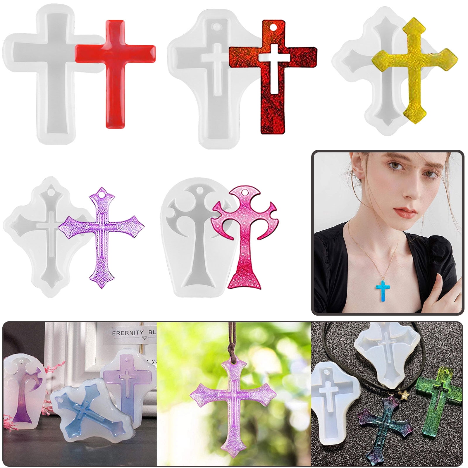 Lcacay Cross Resin Molds, 12 Cross Shape with Hole Silicone Mold for Epoxy Resin Casting, Key Chain, Pendant, Necklace, Earring, Charms, Jewelry Making, DIY