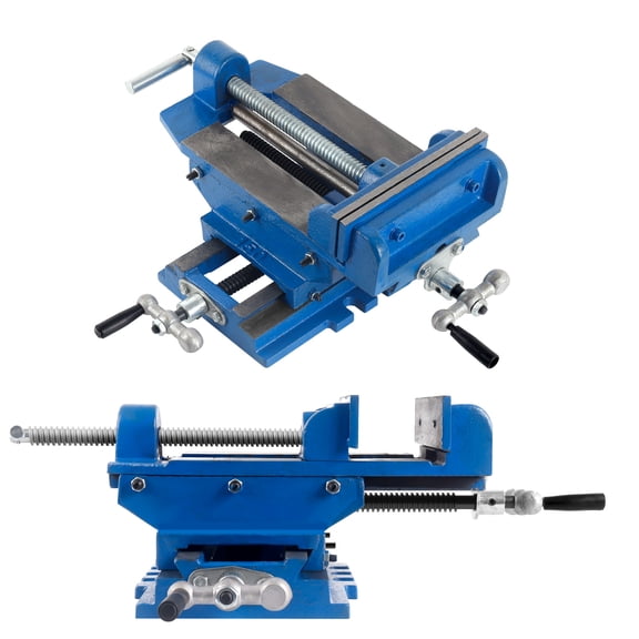 Cross Slide Vise, 6in Blue Cast Iron, 2 Way X-Y Sliding with Adjustable Track Tightness, Fixed Hole Mount for Drill Press and Lathe Machining