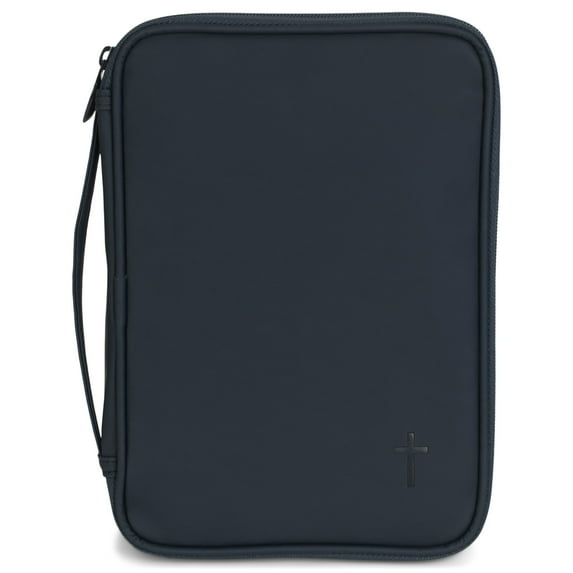 Cross Solid Blank Navy Blue Thinline Vinyl Zippered Bible Cover Case With Handle