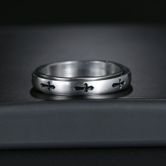 Cross Stainless Steel Rotating Finger Ring Fidget Spinner Ring for Calming Worry Meditation Stainless Steel color US Size 9(18.9mm)