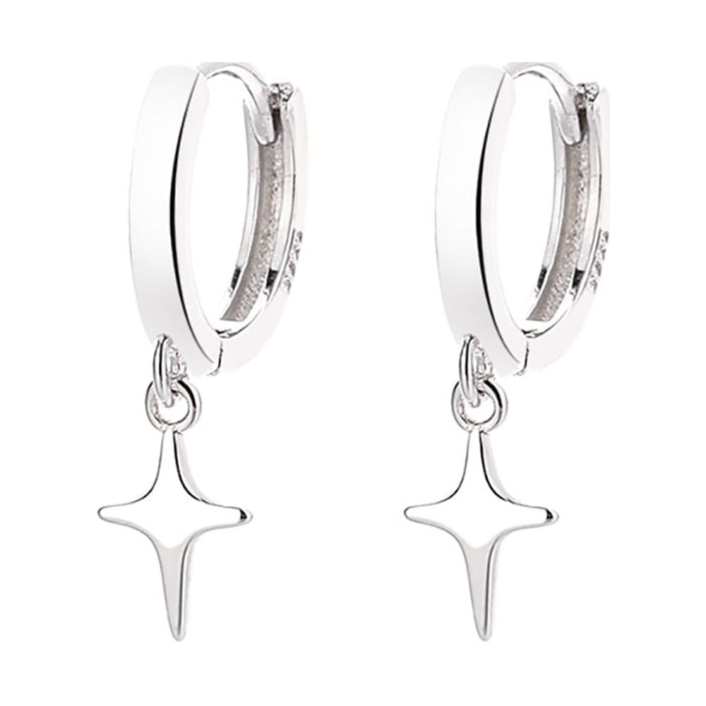 Gold Huggie Hoop Earrings With Star Dangle - 925 Sterling Silver, Hypoallergenic, Gift Boxed