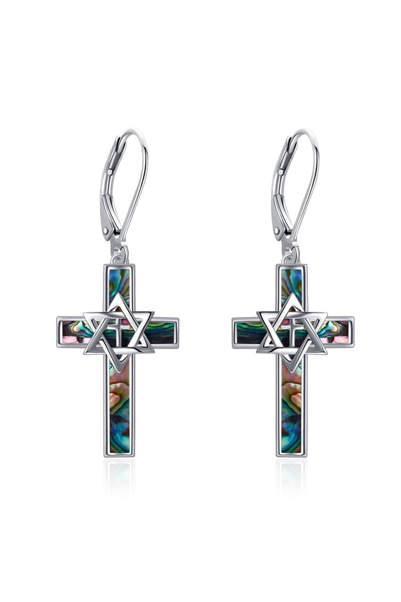 Cross Star of David Earrings 925 Sterling Silver Crucifix St Benedict Earrings Cross Star of David Dangle Drop Earrings Jewish Judeo Christian Religious Jewelry for Women Men
