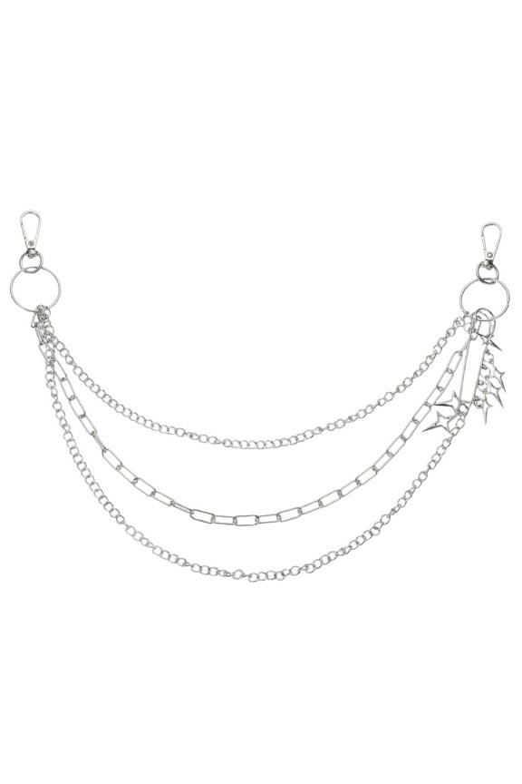 Cross Star Punk Pants Chain, Belt Wallet Chain with Lobster Clasps for Hip Hop Accessories (Silver Tone)
