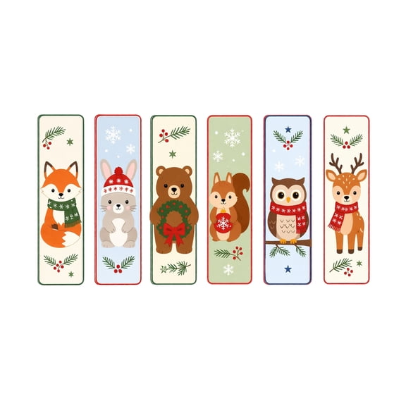 Cross Stitch Bookmark Kit 6 Pack Christmas Woodland Animal Embroidery Craft Set for Student Adults Beginners Holiday Diy Book Gift for Book Lovers