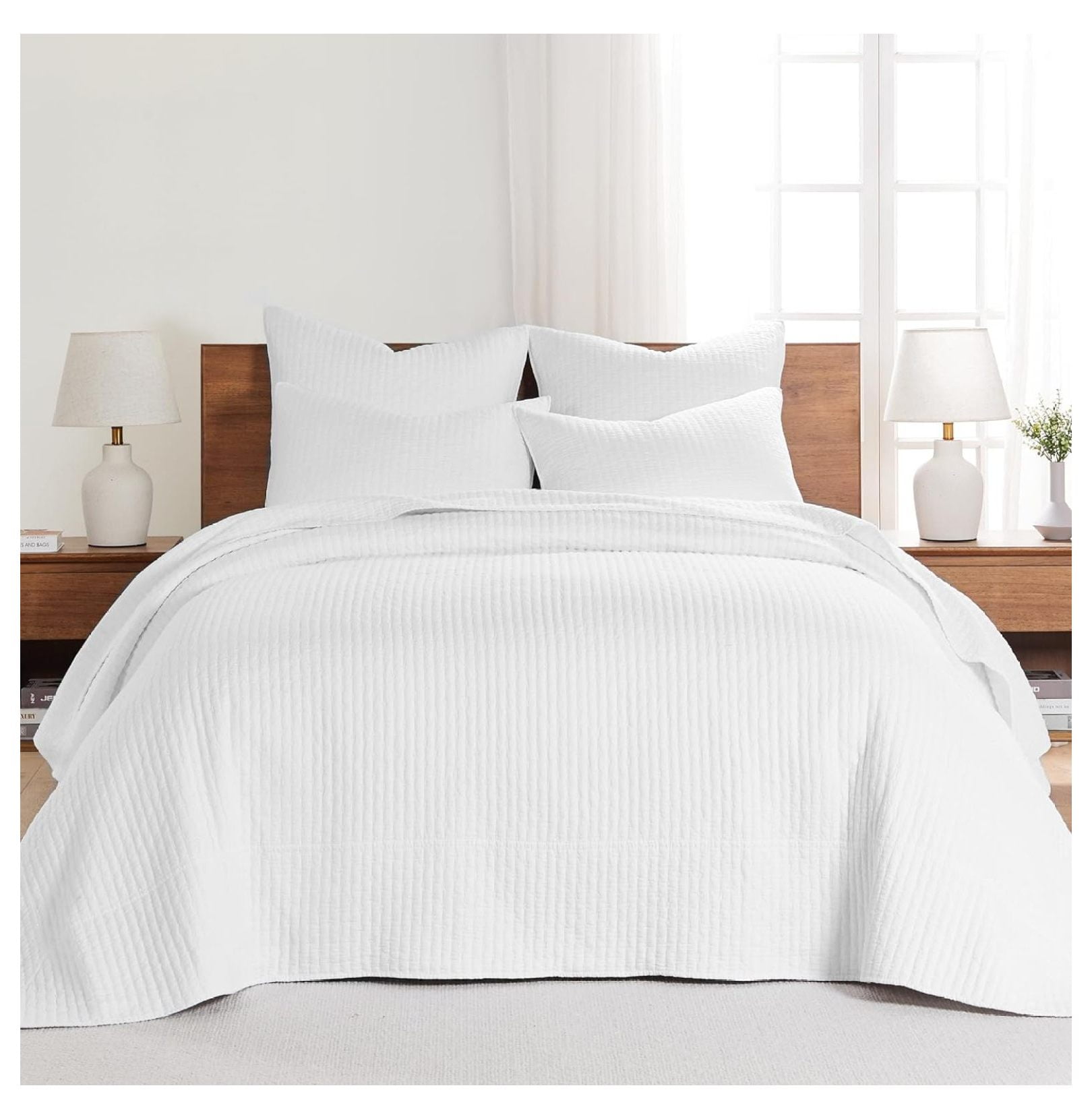 White Cotton Twin Reversible Bedspread Set