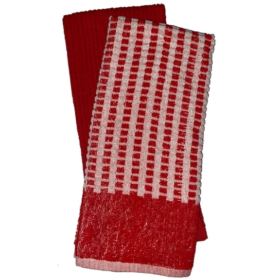 Cross Stitch Checked Design 100% Ring-Spun Terry Cotton Kitchen Dish Towels, Set of 4 - Size: 16 x 27 inch, 410 GSM, 2 White/Grey and 2 Solid Grey - Super Soft, Highly Absorbent.