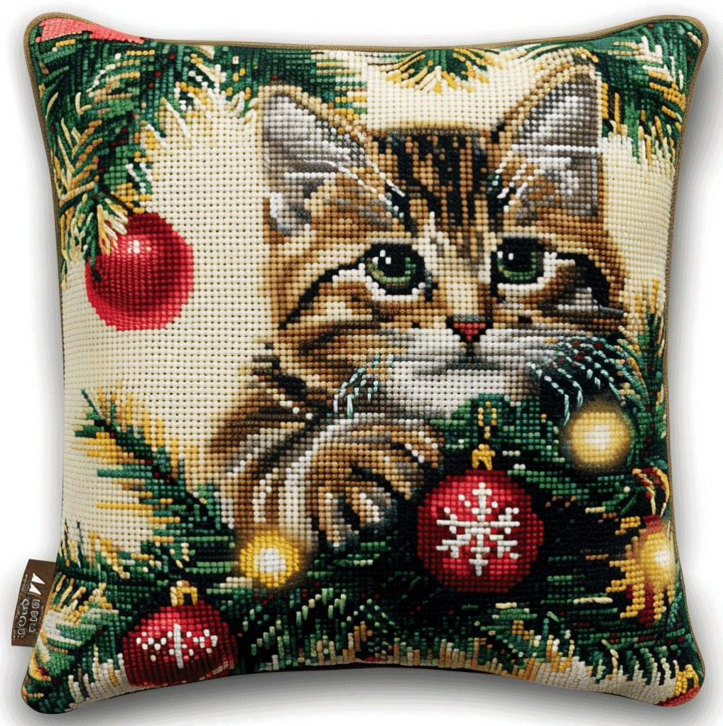 Cross Stitch Cushion Cover Animal Cat Embroidery Kit Pillow Cases Stitch Throw Pillow 18x18in