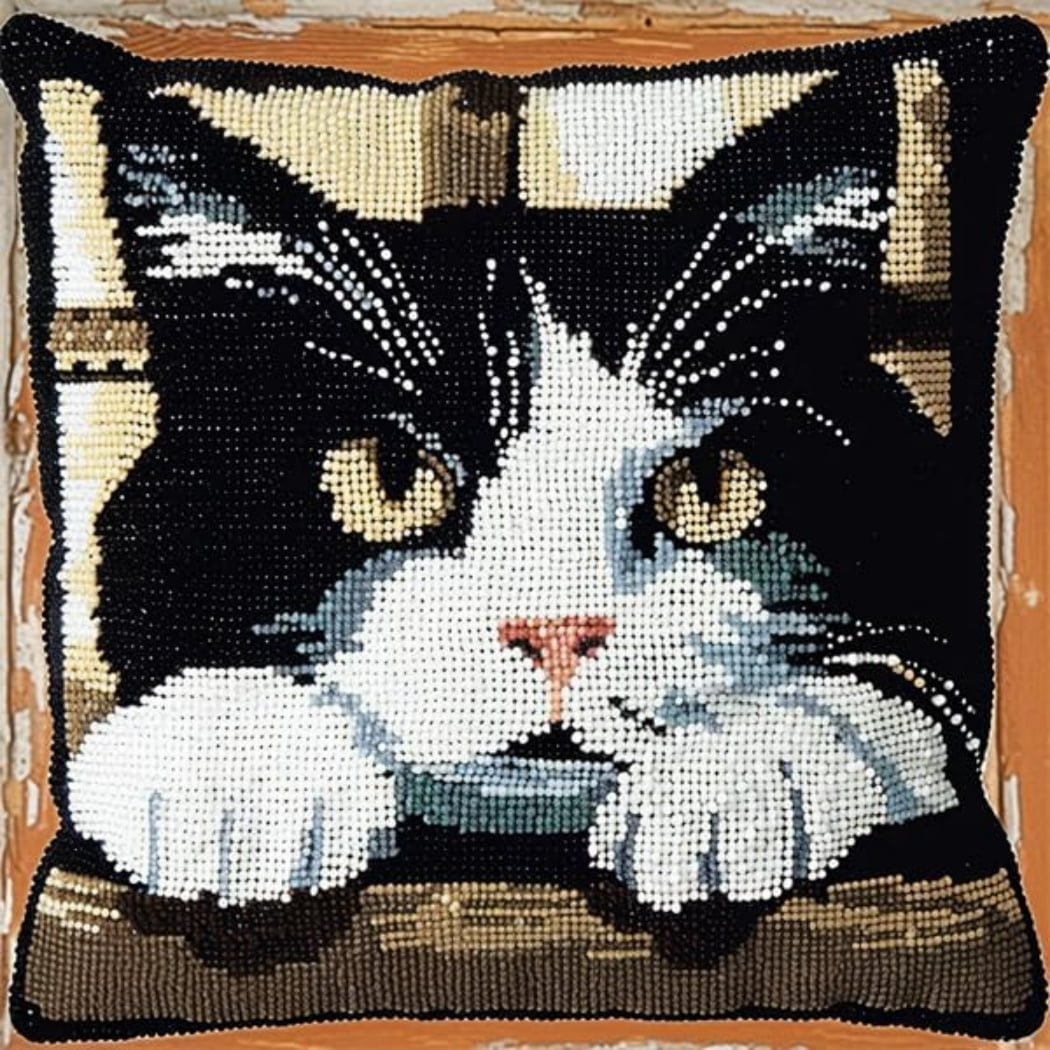 Cross Stitch Cushion Cover Animal Cats Embroidery Kit Pillow Cases Stitch Throw Pillow 18x18in
