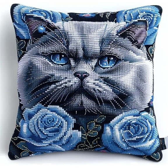 Cross Stitch Cushion Cover Animal Cats Stamped Embroidery Pillowcases Needlepoint Kits 18x18inch