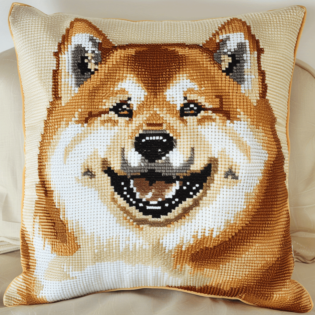 Cross Stitch Cushion Cover Animal Dog Embroidery Kit Pillow Cases Stitch Throw Pillow 18x18in