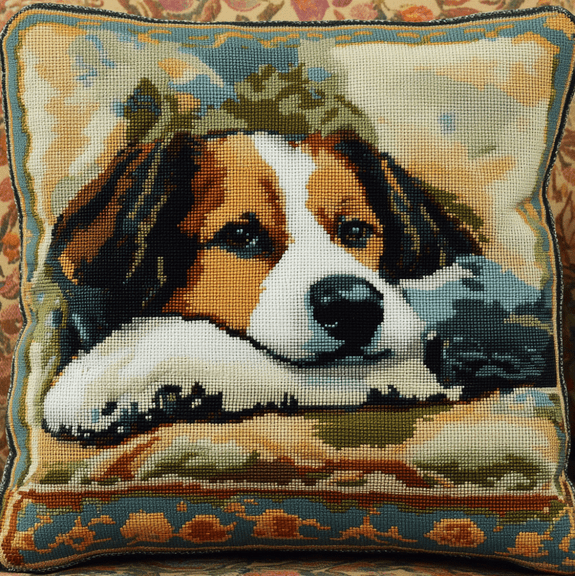 Cross Stitch Cushion Cover Animal Dog Embroidery Pillow Cases Needlepoint Kits 18x18in