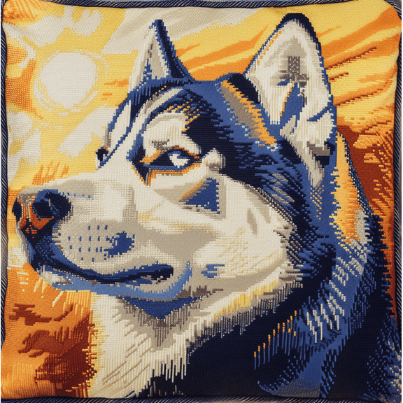 Cross Stitch Cushion Cover Animal Dog Stamped Embroidery Pillowcases Needlepoint Kits 18x18inch