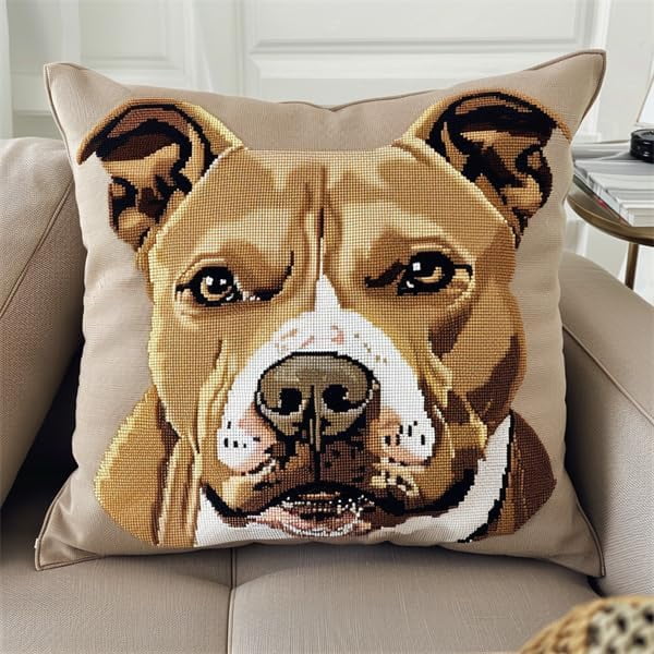 Cross Stitch Cushion Cover Animal Dogs Embroidery Kit Stamped Cross Stitch Pillow Kits 18x18inch
