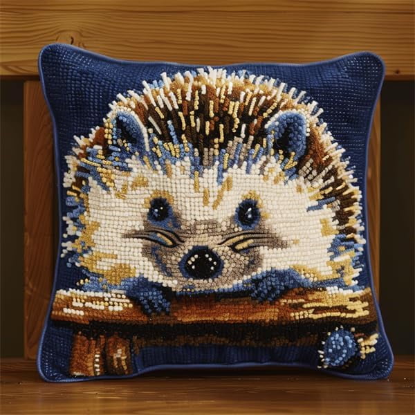 Cross Stitch Cushion Cover Animal Hedgehogs Embroidery Kit Pillow Cases Stitch Throw Pillow 18x18in
