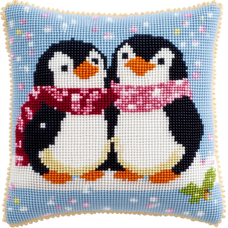 Cross Stitch Cushion Cover Animal Penguin Embroidery Pillow Cases Needlepoint Kits 18x18in