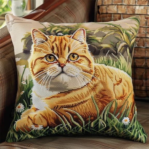 Cross Stitch Cushion Cover Animal cat Stamped Embroidery Pillowcases Needlepoint Kits 18x18inch