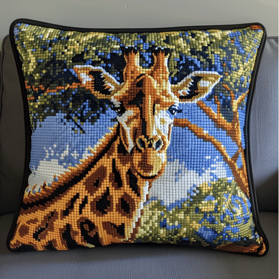Cross Stitch Cushion Cover Animal giraffe Embroidery Kit Pillow Cases Stitch Throw Pillow 18x18in