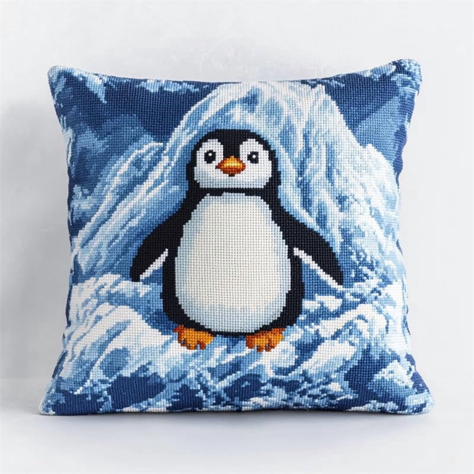 Cross Stitch Cushion Cover Animal penguin Embroidery Pillow Cases Needlepoint Kits 18x18in