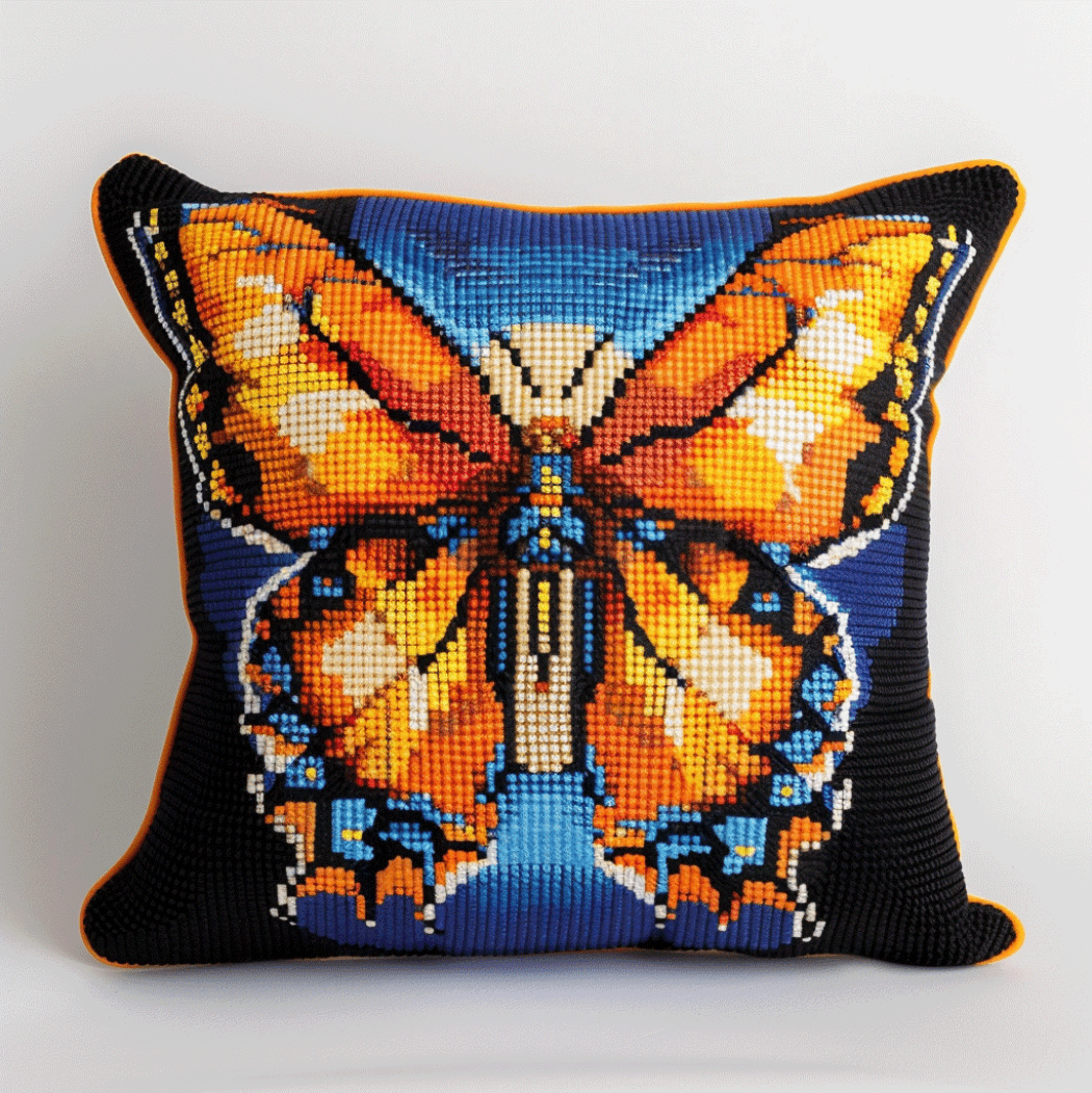 Cross Stitch Cushion Cover Beautiful butterfly Embroidery Pillow Cases Needlepoint Kits 18x18in