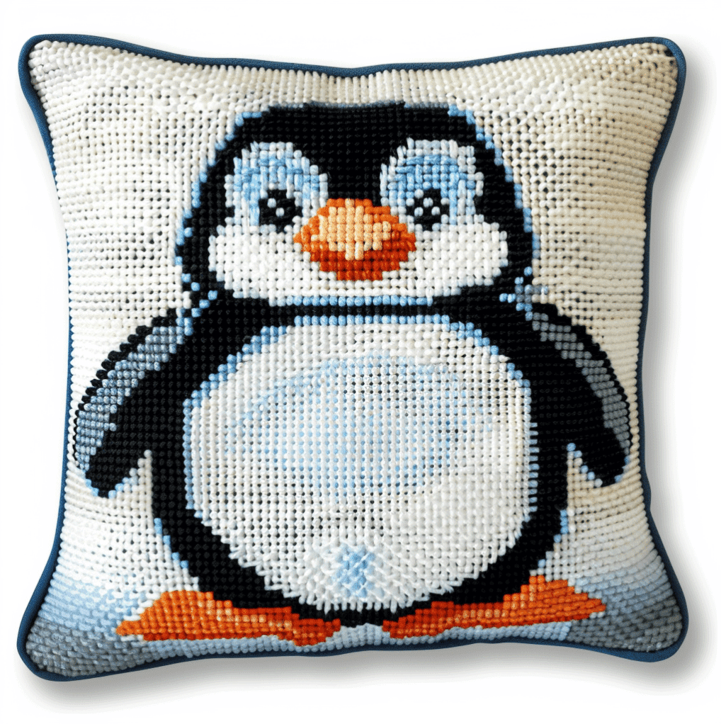 Cross Stitch Cushion Cover Cartoon Penguin Embroidery Kit Stamped Cross Stitch Pillow Kits 18x18inch