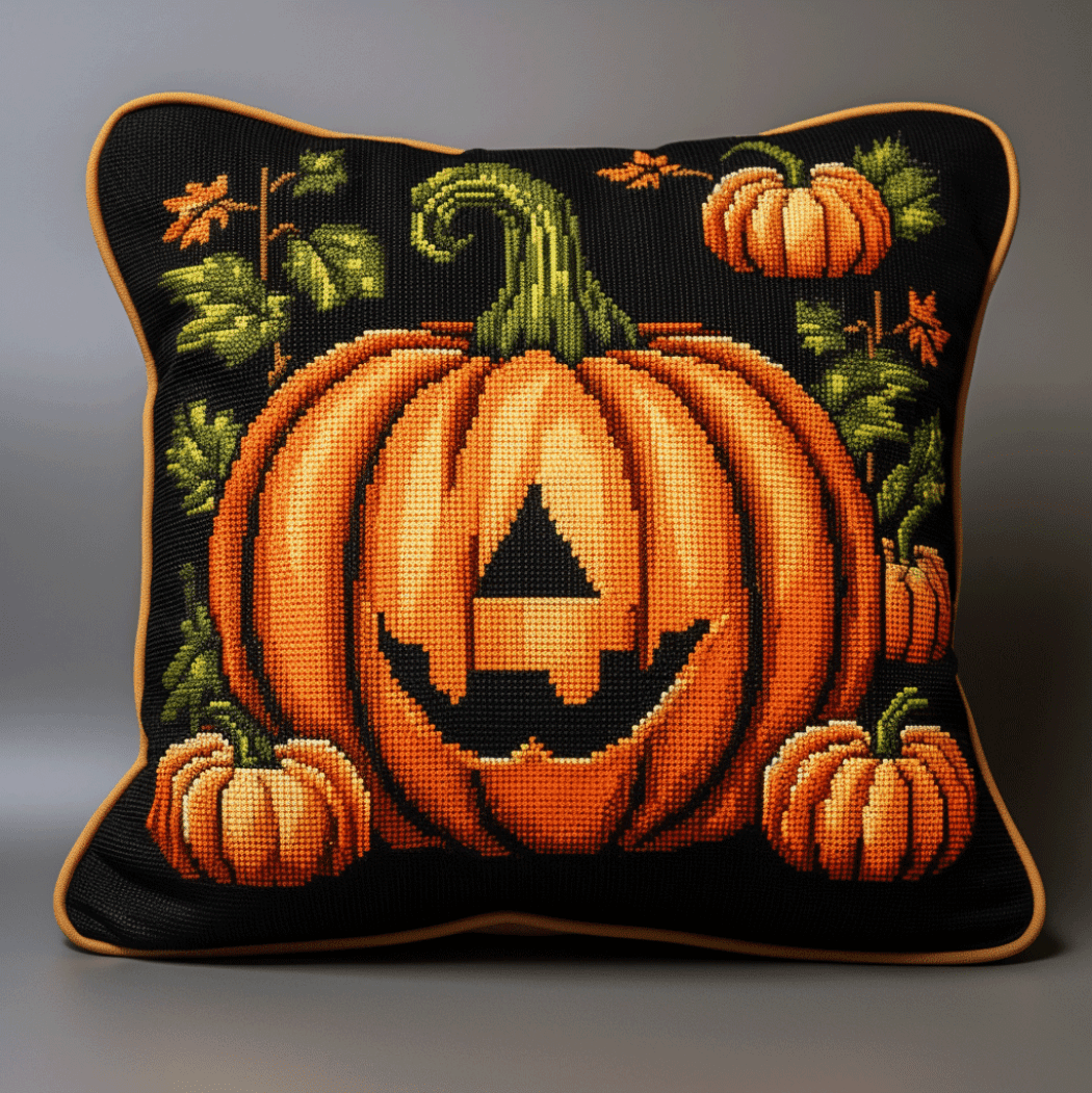 Cross Stitch Cushion Cover Cartoon Pumpkin Embroidery Pillow Cases Needlepoint Kits 18x18in