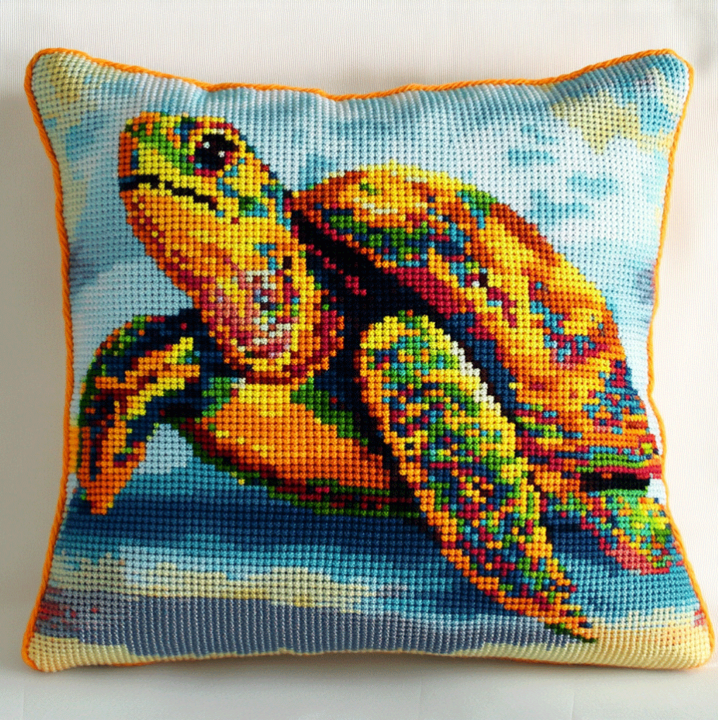 Cross Stitch Cushion Cover Cartoon turtle Embroidery Kit Stamped Cross Stitch Pillow Kits 18x18inch