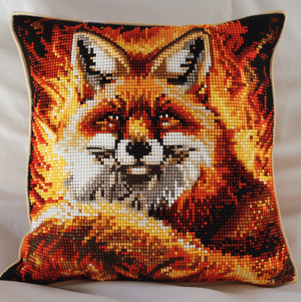 Cross Stitch Cushion Cover Flame and Fox Embroidery Pillow Cases Needlepoint Kits 18x18in