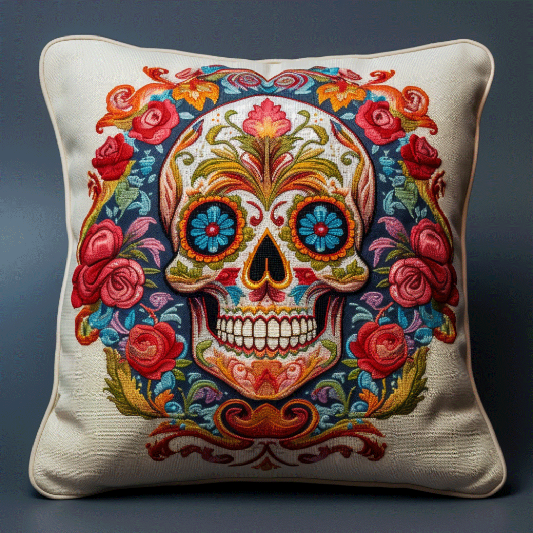 Cross Stitch Cushion Cover Flowers and Bones Embroidery Kit Stamped Cross Stitch Pillow Kits 18x18inch