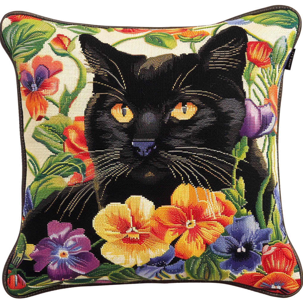 Cross Stitch Cushion Cover Flowers and cats Embroidery Kit Stamped Cross Stitch Pillow Kits 18x18inch