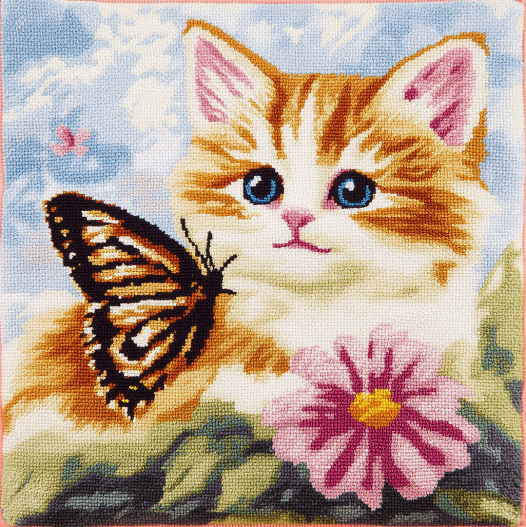 Cross Stitch Cushion Cover Flowers and cats Embroidery Pillow Cases Needlepoint Kits 18x18in
