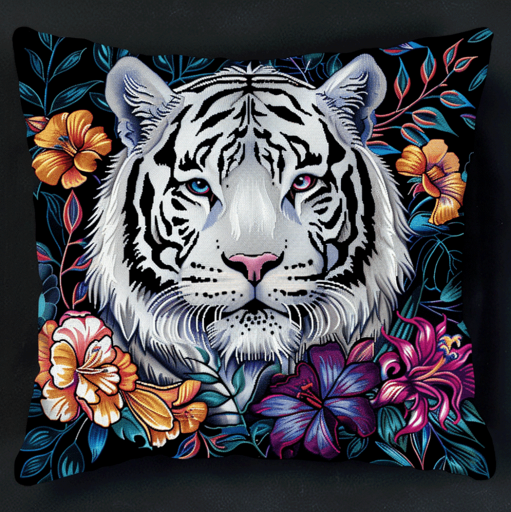 Cross Stitch Cushion Cover Flowers and tigers Embroidery Kit Stamped Cross Stitch Pillow Kits 18x18inch