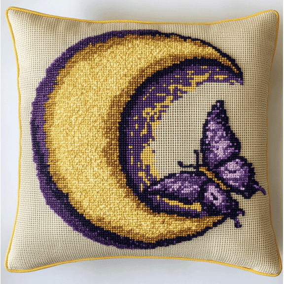 Cross Stitch Cushion Cover Moon and Butterfly Stamped Embroidery Pillowcases Needlepoint Kits 18x18inch