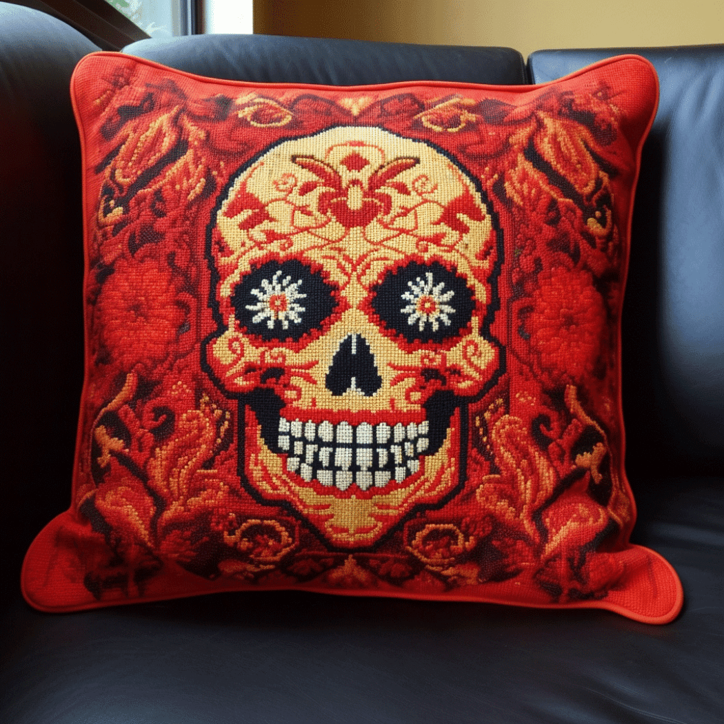 Cross Stitch Cushion Cover Red Bones Embroidery Kit Stamped Cross Stitch Pillow Kits 18x18inch