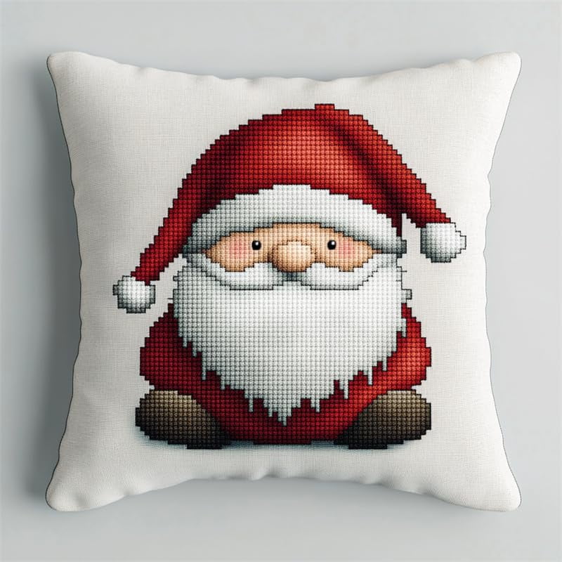 Cross Stitch Cushion Cover Santa Claus Embroidery Kit Pillow Cases Stitch Throw Pillow 18x18in
